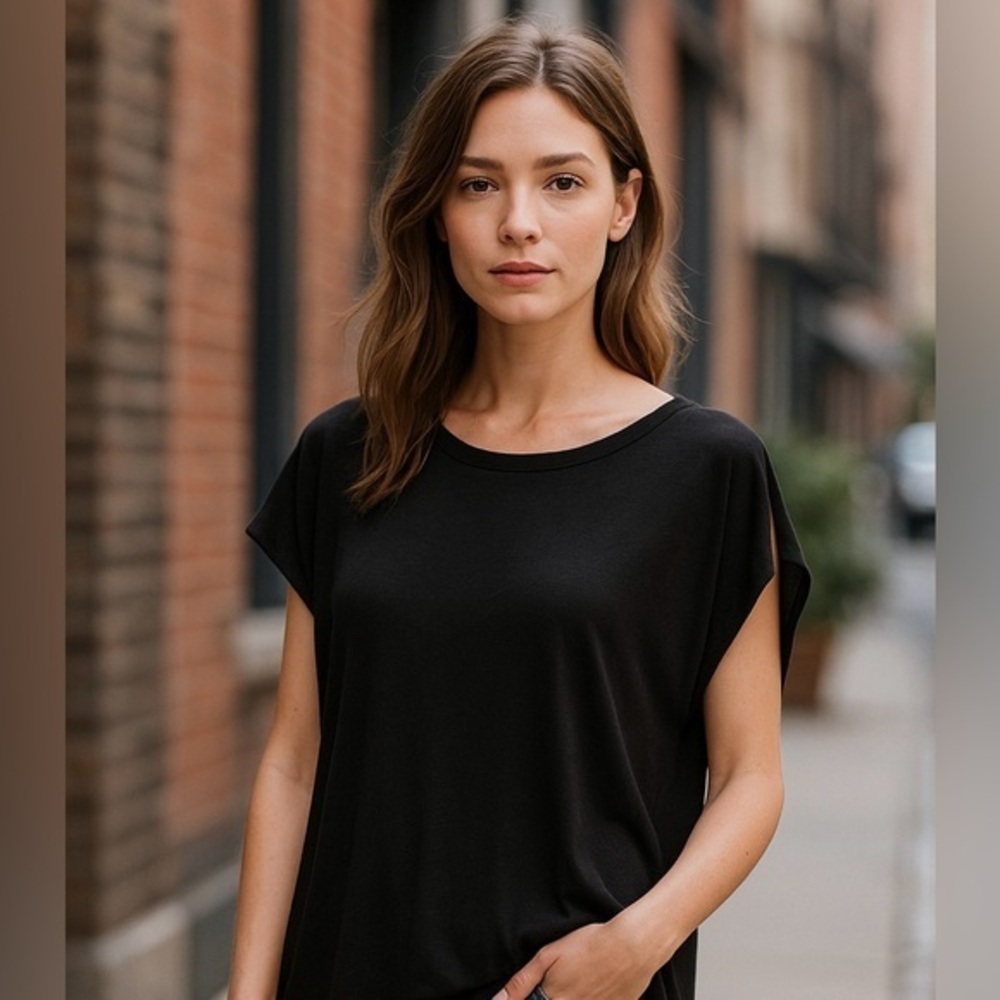 Black Open Cold Shoulder Boxy Top | Rag & Bone Minimalist Mia Tee GUC XS #1592